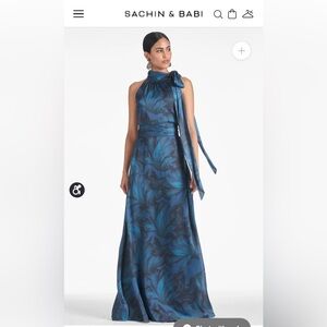 Pleated Maxi Dress with self-tie neckline